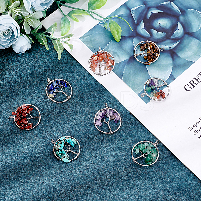 8Pcs 8 Colors Gemstone Pendants G-SC0002-20P-1
