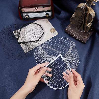 2Pcs 2 Colors Bridal Pearl Mesh Veil Cloth Hair Bands MRMJ-GF0001-50B-1