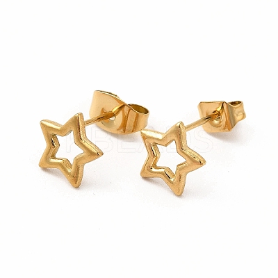 304 Stainless Steel Hollow Out Star Stud Earrings for Women EJEW-C004-05G-1