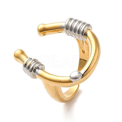 U-Shape Brass Open Cuff Rings for Women RJEW-B062-13GP-1
