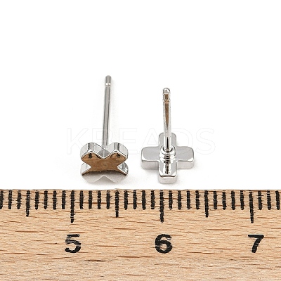 Brass Cross Stud Earrings for Women EJEW-G441-06C-P-1