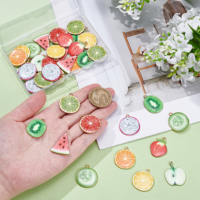 40Pcs 10 Styles Light Gold Alloy Enamel Pendants ENAM-ME0001-34-1