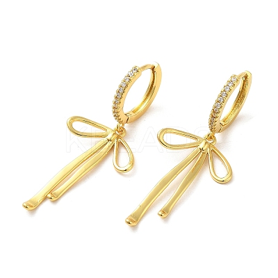 Bowknot Brass Micro Pave Clear Cubic Zirconia Hoop Earrings for Women EJEW-A040-02G-1