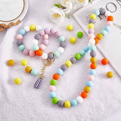 100Pcs Silicone Beads 15mm Honeycomb Silicone Bead Colorful Loose Spacer Beads Silicone Bead kit for DIY Bracelet Necklace Keychain Making Craft JX306A-1