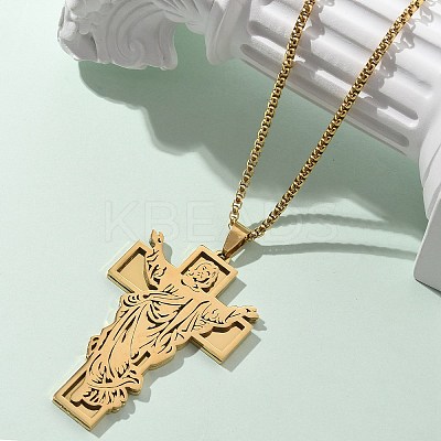 201 Stainless Steel Religion Pendant Necklaces NJEW-Z058-04G-1