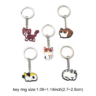 5Pcs 5 Style Cute Cartoon PVC Plastic Cat Pendant Keychain KEYC-YW0001-17-1