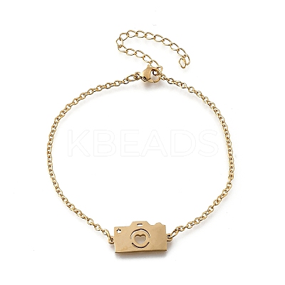201 Stainless Steel Camera with Heart Link Bracelets BJEW-B128-04G-1