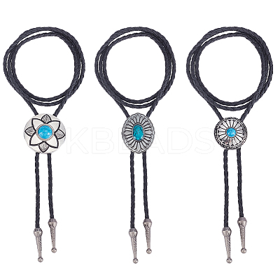 3Pcs 3 Styles Alloy Pave Resin Imitation Gemstone Flower Oval Pendant Bolo Tie Lariat Necklaces NJEW-CL0001-08-1