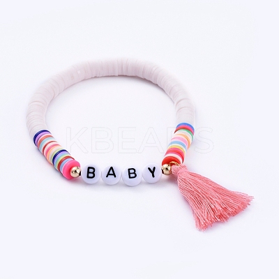 Handmade Polymer Clay Heishi Beads Stretch Bracelets BJEW-JB05086-1