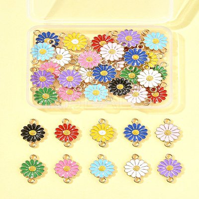 40Pcs 10 Colors Zinc Alloy Enamel Sunflower Connector Charms ENAM-FS0002-43-1