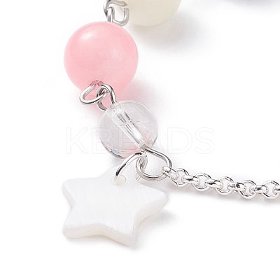 Natural White Jade(Dyed) Beaded Bracelet with 304 Stainless Steel Rolo Chains BJEW-JB08145-05-1