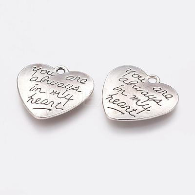 Tibetan Style Carved Words Alloy Heart Pendants TIBEP-Q043-190-RS-1