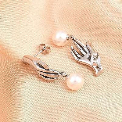 316 Surgical Stainless Round with Hand Stud Earrings EJEW-C160-08P-1