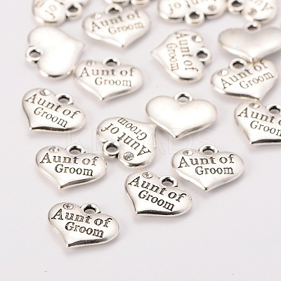 Antique Silver Tone Tibetan Style Heart with Aunt of Groom Rhinestone Charms TIBEP-N005-01B-1