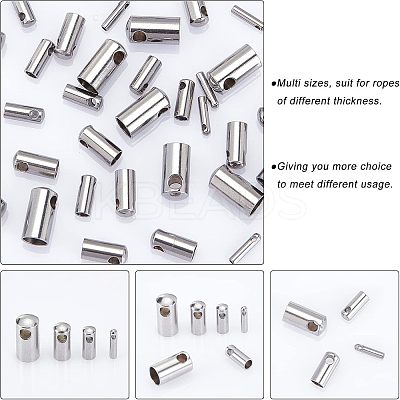 40Pcs 4 Style 304 Stainless Steel Cord Ends STAS-UN0029-93-1
