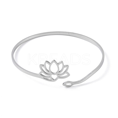 Non-Tarnish Hollow Out Lotus 304 Stainless Steel Open Cuff Bangles for Women LS-BJEW-G701-01P-1