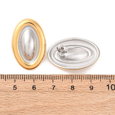 304 Stainless Steel Two Tone Oval Stud Earrings for Women LS-EJEW-A136-01A-GP-1
