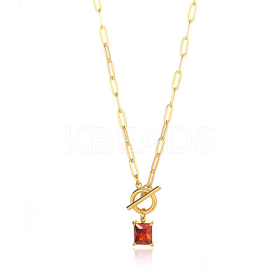 304 Stainless Steel Pave Cubic Zirconia Square Birth Stone Pendant OT Necklaces FS-WGEE56A-01-1