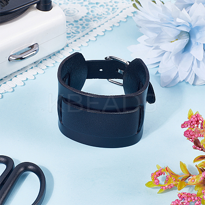 1Pc Vintage Punk Rock Style Wide Leather Cord Wristband Bracelets for Unisex BJEW-CL0001-17A-1