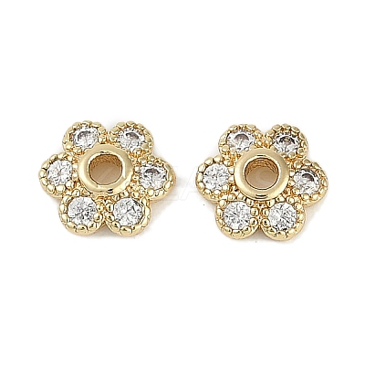 Brass Micro Pave Clear Cubic Zirconia Bead Caps KK-I719-07G-1