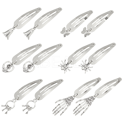 6 Pairs 6 Styles Alloy Snap Hair Clips for Woman Girls OHAR-CP0001-12-1