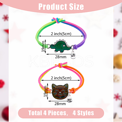 4Pcs 4 Style Cat & Dinosaur Alloy Link Bracelets Set with Rubber BJEW-FI0001-55-1