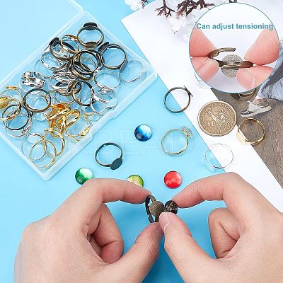 64Pcs 4 Colors Adjustable Brass Pad Ring Base Findings KK-FH0004-57-1