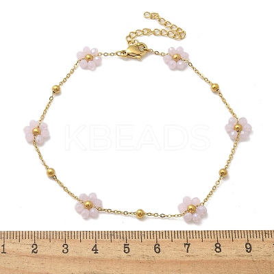 304 Stainless Steel & Synthetic Stone Daisy Flower Chain Anklets for Women AJEW-B031-01G-02-1