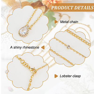 1Pc Clear Cubic Zirconia Teardrop Backdrop Necklace Body Chain NJEW-FG0001-02G-1