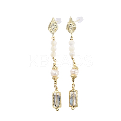 Natural Pearl Dangle Stud Earrings EJEW-P256-26G-1