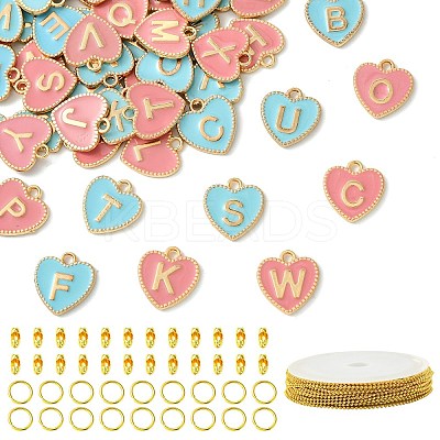 DIY Alloy Enamel Heart with Letter A~Z Pendant Decoration Making Kits DIY-CJ0003-08-1
