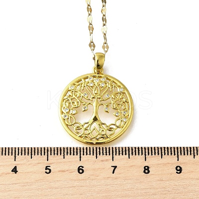 Brass Micro Pave Clear Cubic Zirconia Tree of Life Pendants NJEW-H066-01C-G-1
