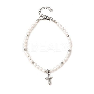 304 Stainless Steel Cross Charm Bracelets BJEW-JB12298-1