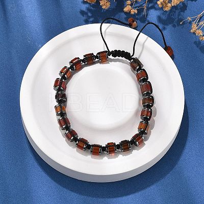 Adjustable Natural Carnelian and Non-magnetic Synthetic Hematite Braided Bead Bracelets BJEW-Z090-01D-1