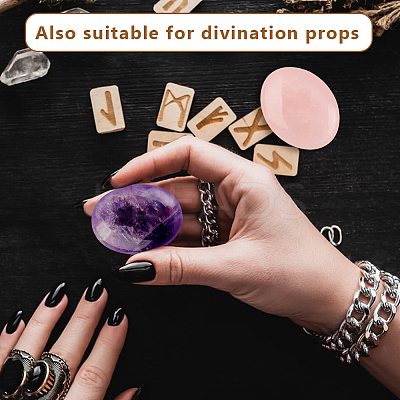 2Pcs 2 Styles  Natural Amethyst & Rose Quartz Palm Stones AJEW-GA0007-90B-1