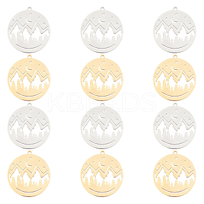 12Pcs 2 Colors 201 Stainless Steel Pendants STAS-DC0011-01-1