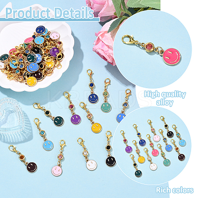 48Pcs 12 Styles Birthstone & Smiling Face Alloy Enamel Pendant Decorations HJEW-YW00169-1