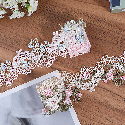 4 Yards 2 Colors Polyester Lace Trim Ribbons OCOR-GF0005-04-1