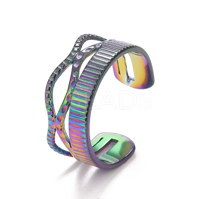 Ion Plating(IP) 304 Stainless Steel Oval Wrap Open Cuff Ring for Women RJEW-C025-30M-1