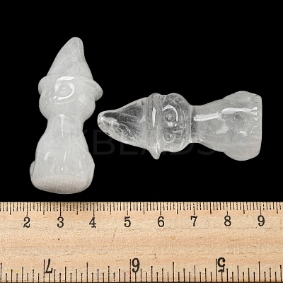 Natural Quartz Crystal Carved Healing Cat with Witch Hat Figurines DJEW-D012-07K-1
