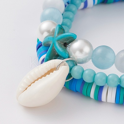 3Pcs 3 Styles Polymer Clay Heishi Beads Stretch Stackable Bracelets Sets BJEW-JB05915-1