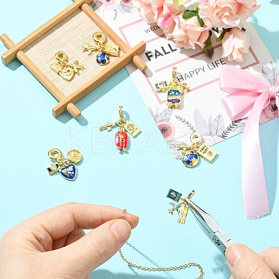 7Pcs 7 Styles Brass Enamel Airplane European Dangle Charms KK-CJ0004-10-1