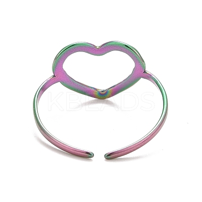 Ion Plating(IP) Rainbow Color 304 Stainless Steel Open Heart Cuff Ring for Women RJEW-C025-23M-1