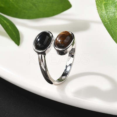 Natural Black Agate & Tiger Eye Finger Rings RJEW-A068-02P-03-1