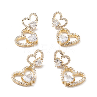 Heart Clear Cubic Zirconia Stud Earrings EJEW-M216-05G-1