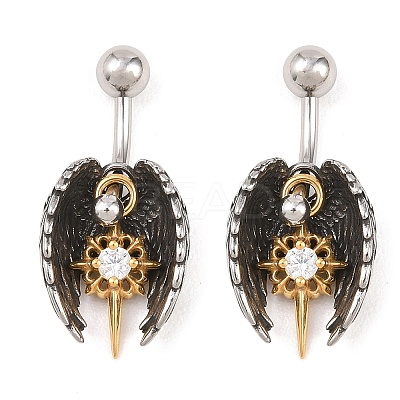 316 Stainless Steel Pave Clear Cubic Zirconia Curved Barbell Dangle Belly Rings AJEW-C044-02-1