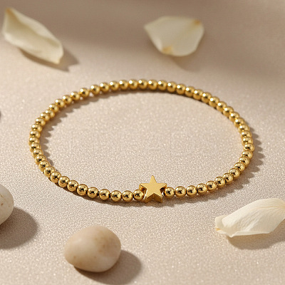 Minimalist Brass Star and Roound Beaded Stretch Bracelets for Women PJ3900-1