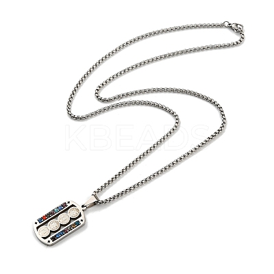 201 Stainless Steel Colorful Rhinestone Rectangle with Saint Benedict Medal Pendant Necklaces NJEW-G115-03P-1