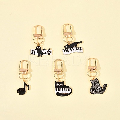 5Pcs Cat & Music Theme Alloy Enamel Pendant Decoration HJEW-FS00035-03-1