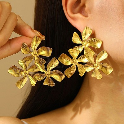 304 Stainless Steel Flower Stud Earrings EJEW-V006-04G-1
